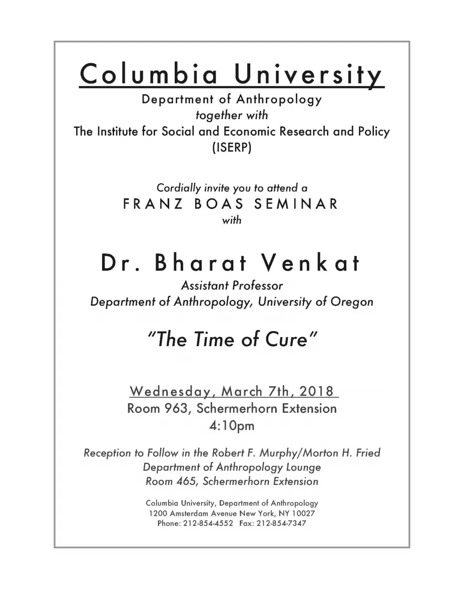 Poster for “The Time of Cure” with Dr. Bharat Venkat