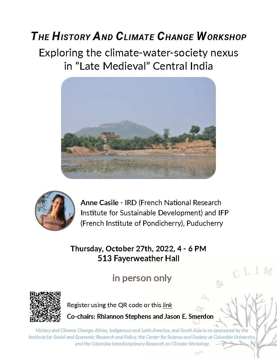 A poster for the History and Climate Change Workshop of Spring 2022.
