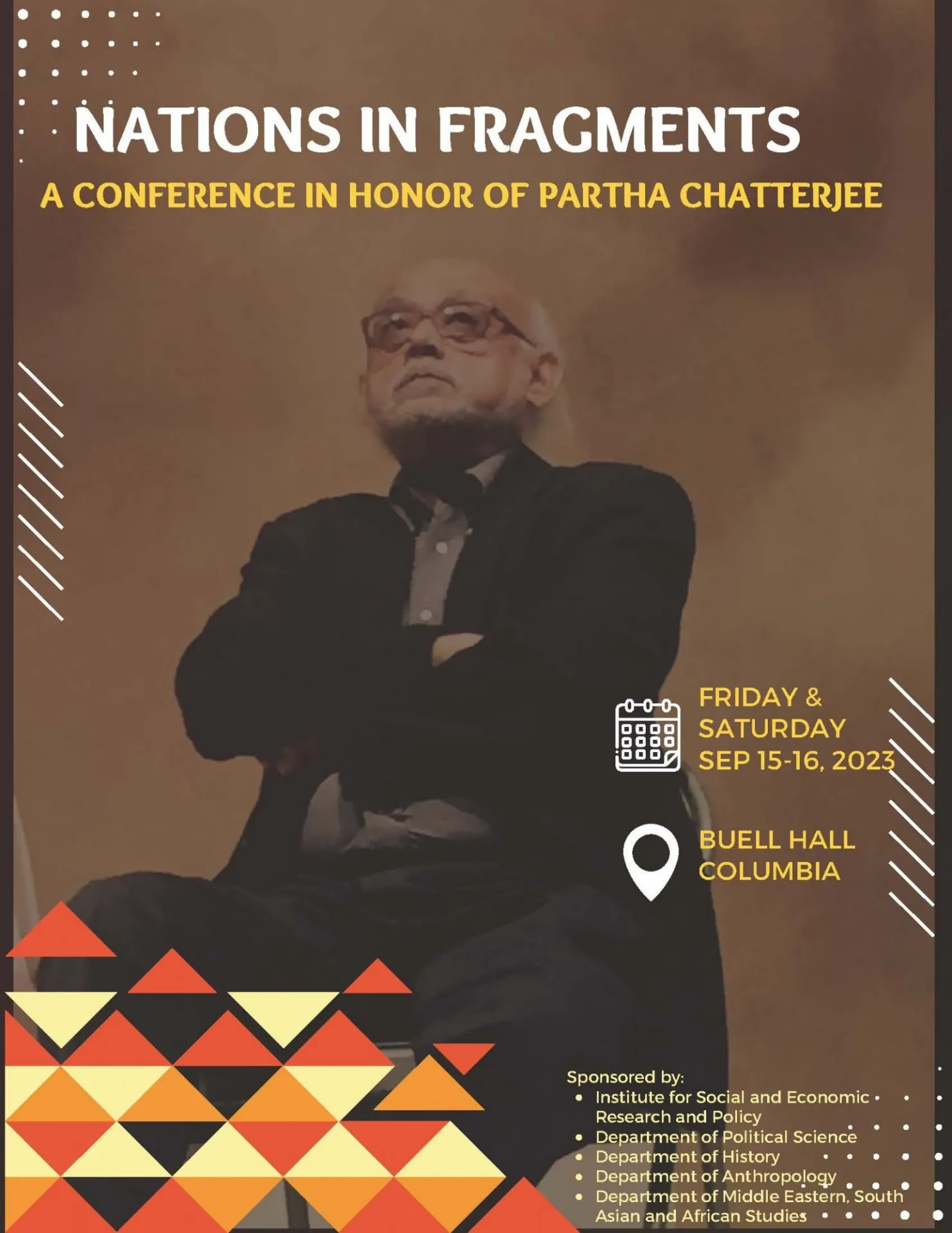 An image of Partha Chatterjee with the title "Nations in Fragments"