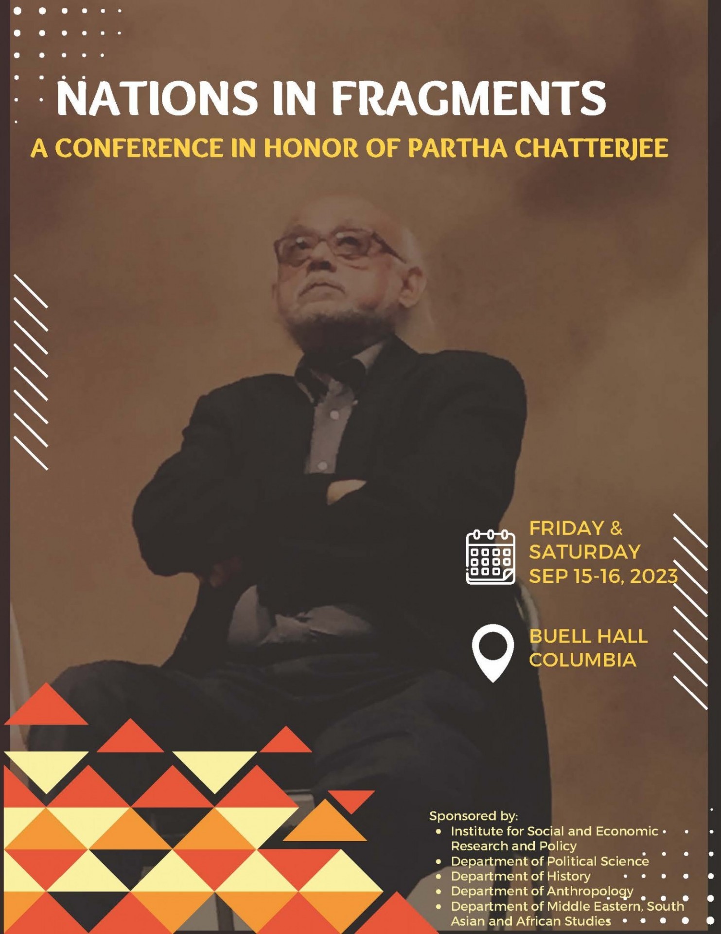 An image of Partha Chatterjee with the title "Nations in Fragments"