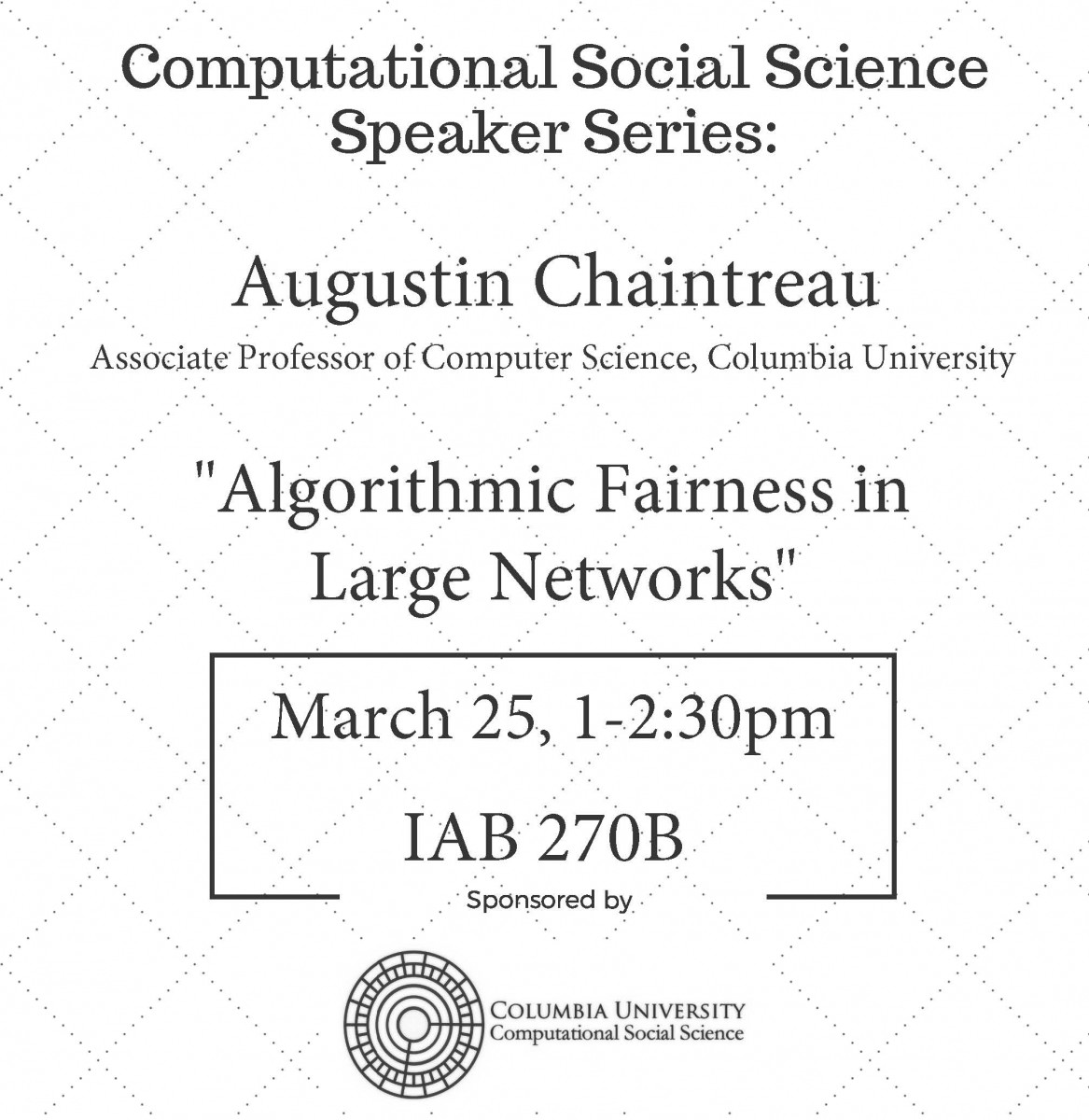 Poster for the event described below.