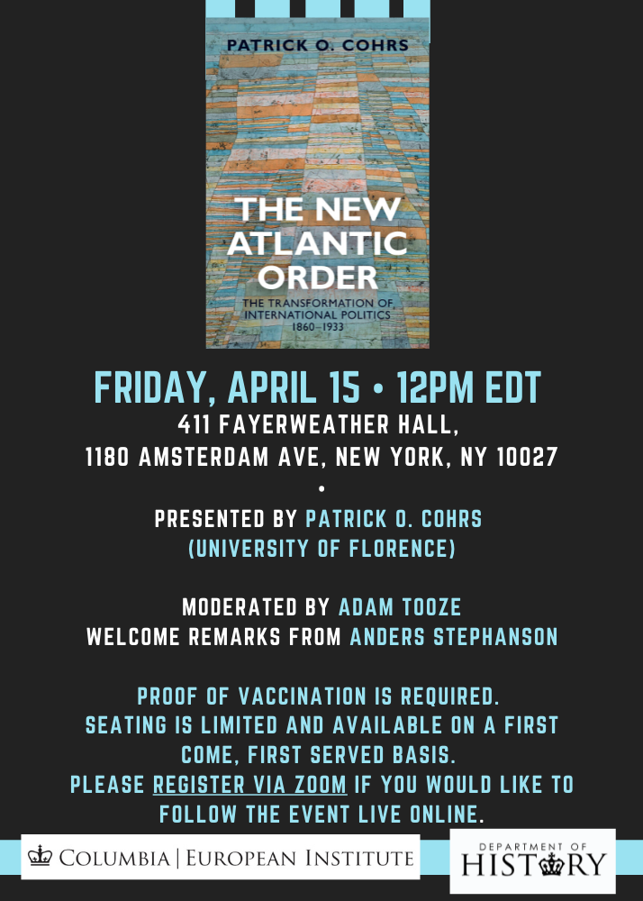 A poster for the Book Launch: The New Atlantic Order.