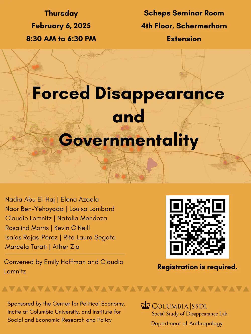 Poster advertising the conference Forced Disappearance and Governmentality