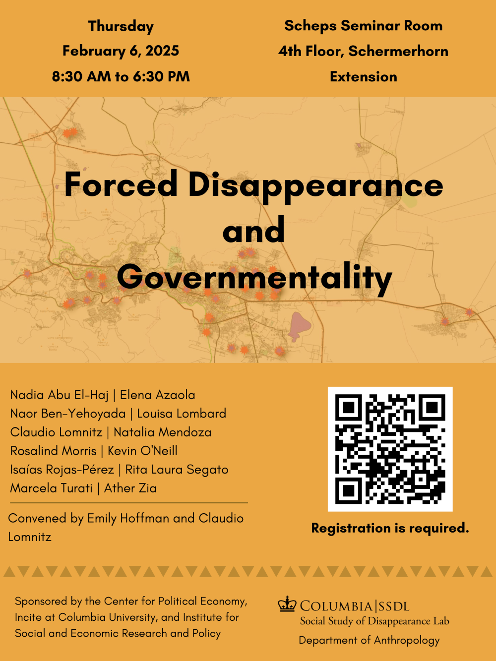 Poster advertising the conference Forced Disappearance and Governmentality